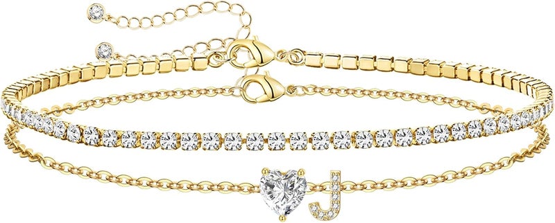 ABDOT Store Gold Initial Ankle Bracelets for Women Waterproof 14K Gold Filled Layered Anklets for Women Non Tarnish Women's Anklets Adjustable Large Ankle Summer Beach Foot Jewelry - Image 1